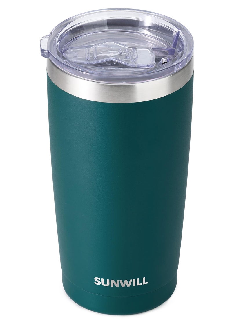 SUNWILL Travel Coffee Tumbler 20 oz, Insulated Mug with Lid, Stainless Steel Cup for Outdoor, Powder Coated Dark Green - Image 1